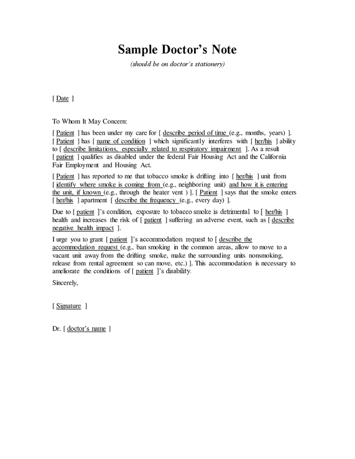 Sample doctor’s note in Word and Pdf formats