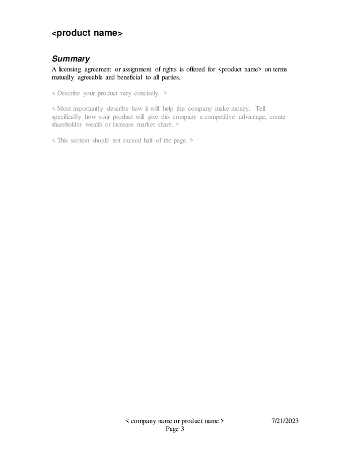 Proposal for licensing template in Word and Pdf formats - page 3 of 14