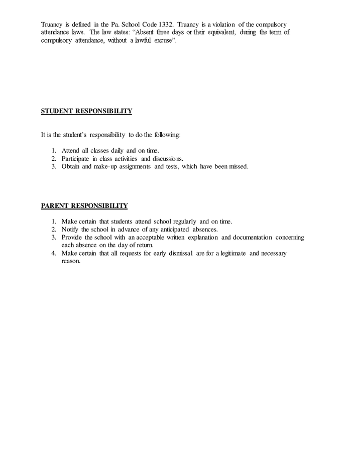 Sample school attendance policy in Word and Pdf formats - page 4 of 4