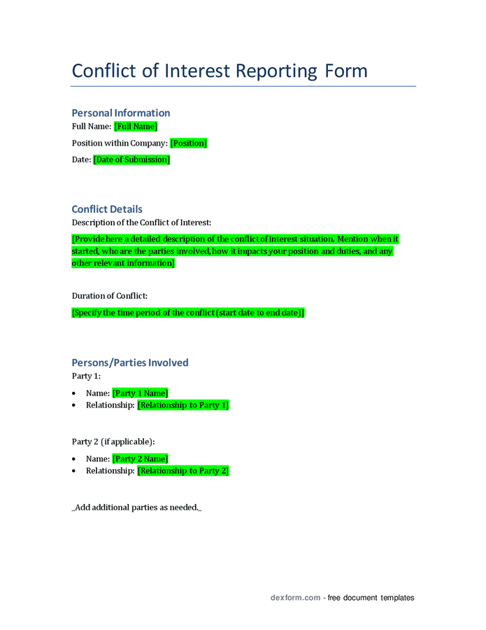 Conflict of interest reporting form in Word and Pdf formats