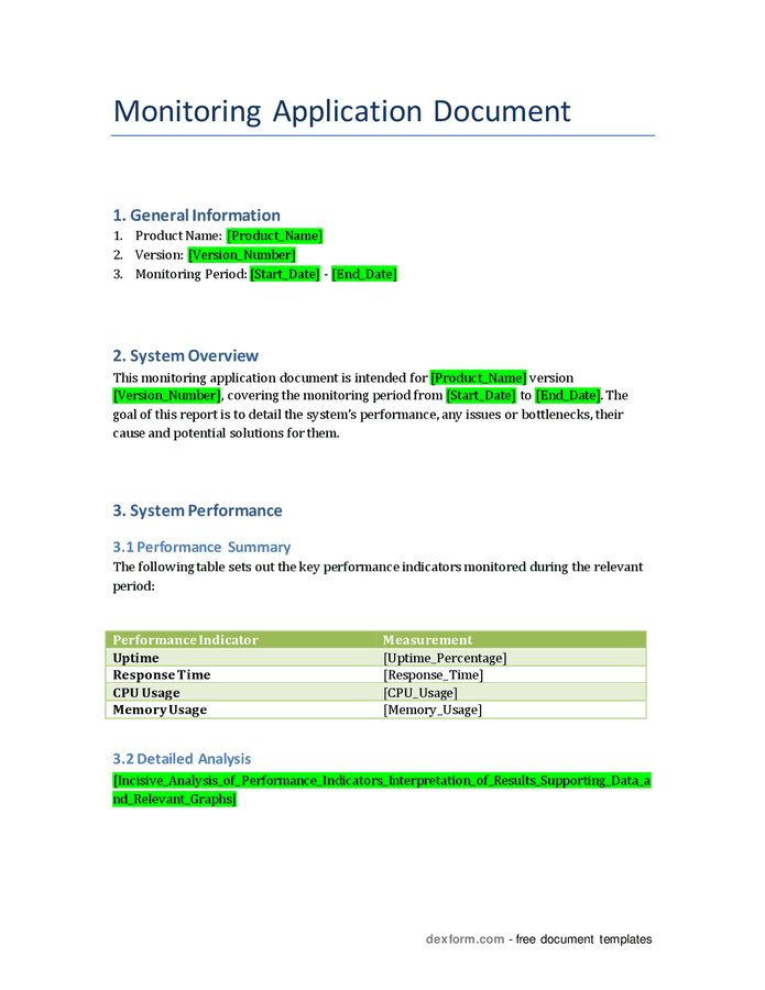 Monitoring application document in Word and Pdf formats