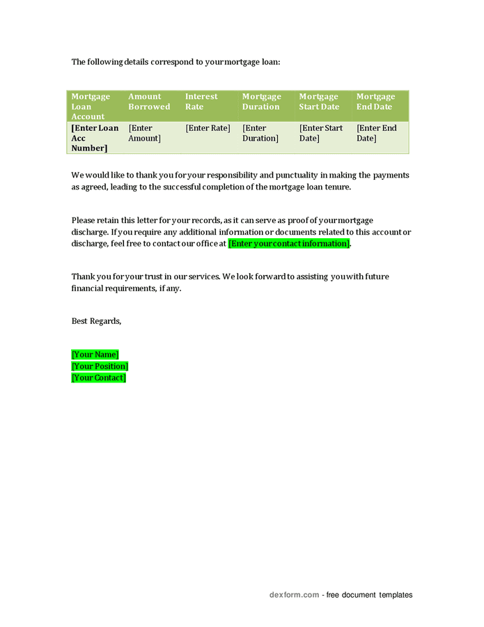 Mortgage Discharge Letter