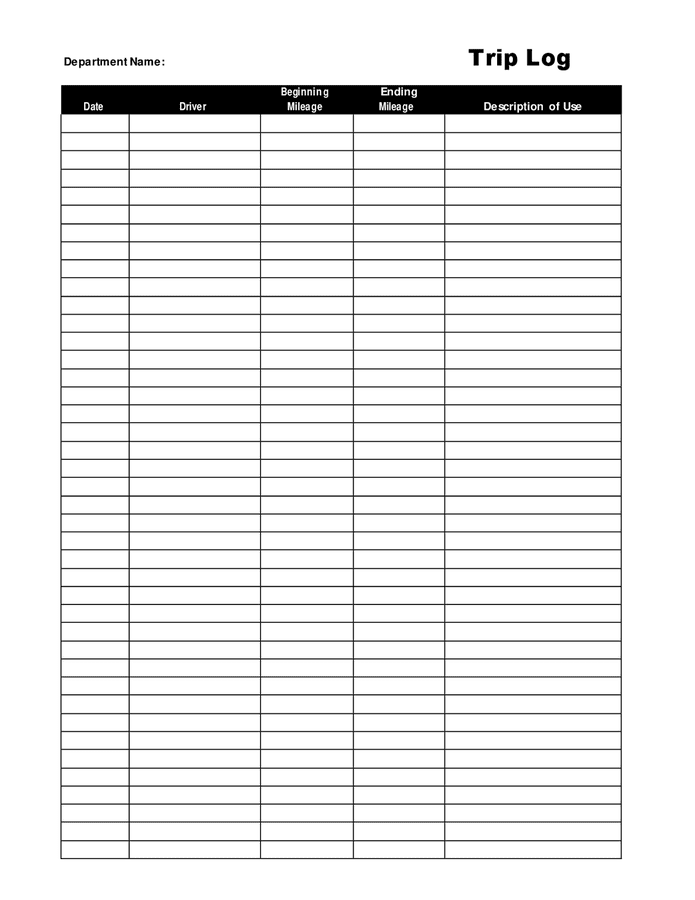 Trip log sheet in Word and Pdf formats