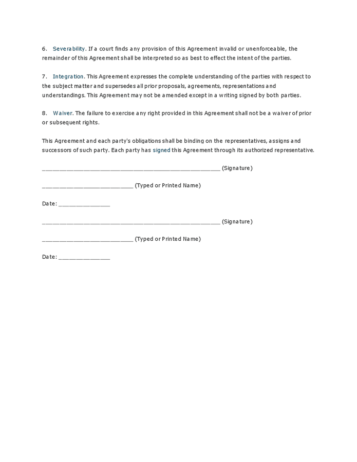 Basic nondisclosure agreement in Word and Pdf formats - page 2 of 2