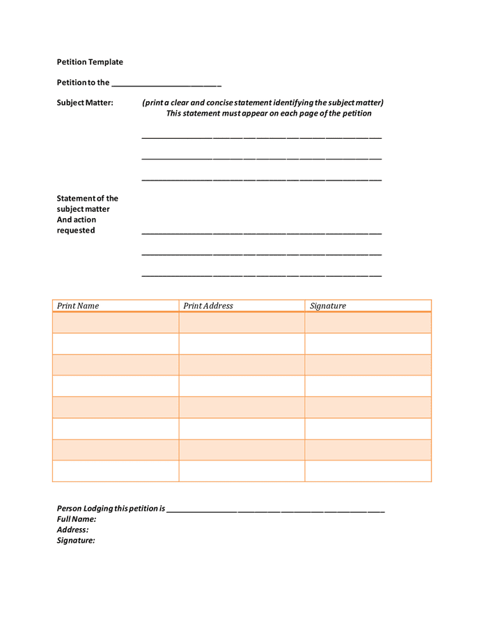 Petition template in Word and Pdf formats