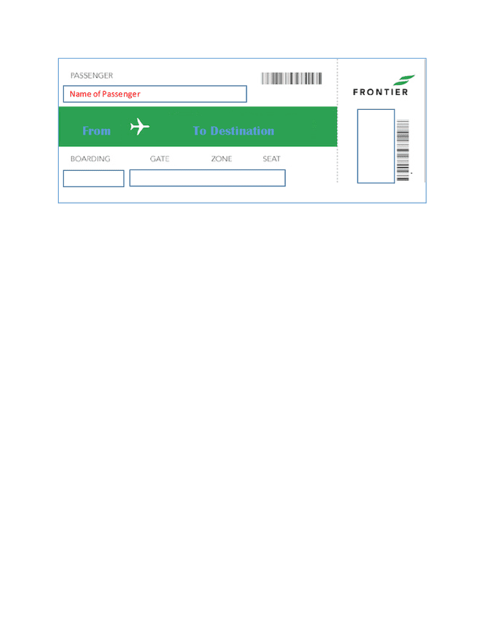 Boarding pass template in Word and Pdf formats