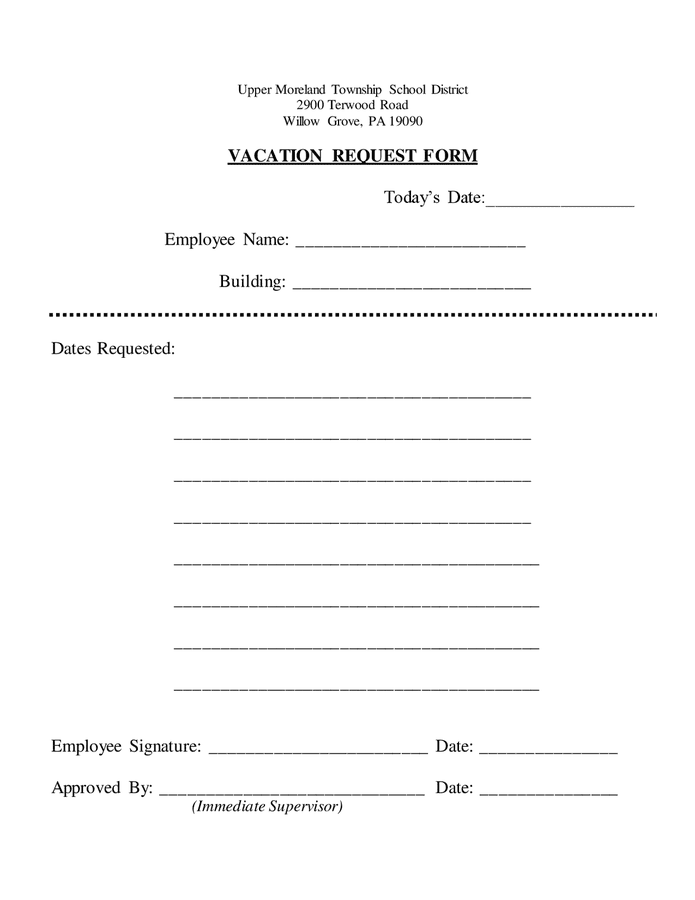 Vacation request form in Word and Pdf formats