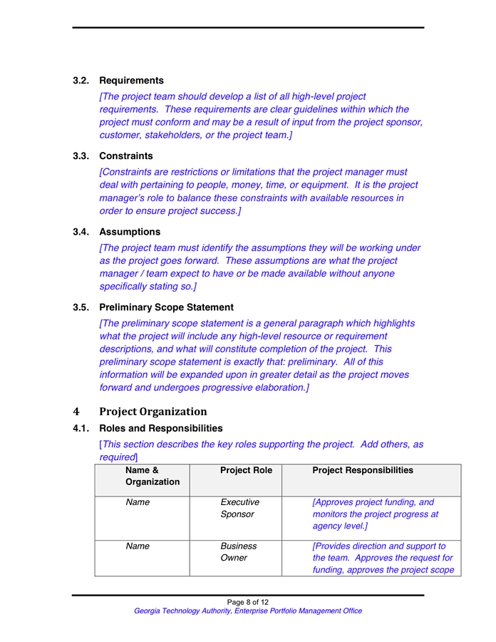 Project Charter Template in Word and Pdf formats - page 8 of 12