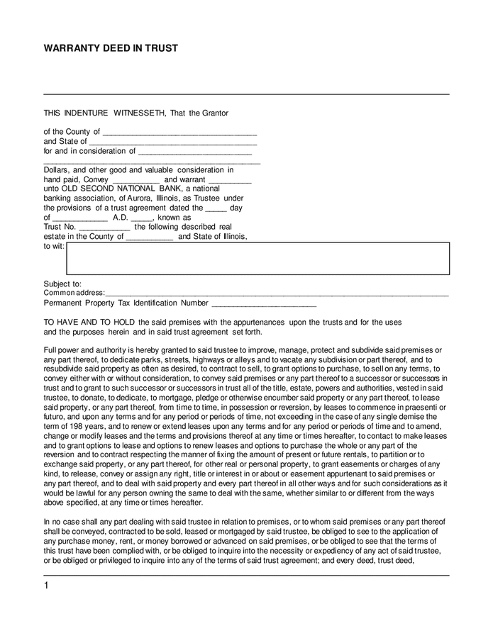 Warranty deed in trust in Word and Pdf formats