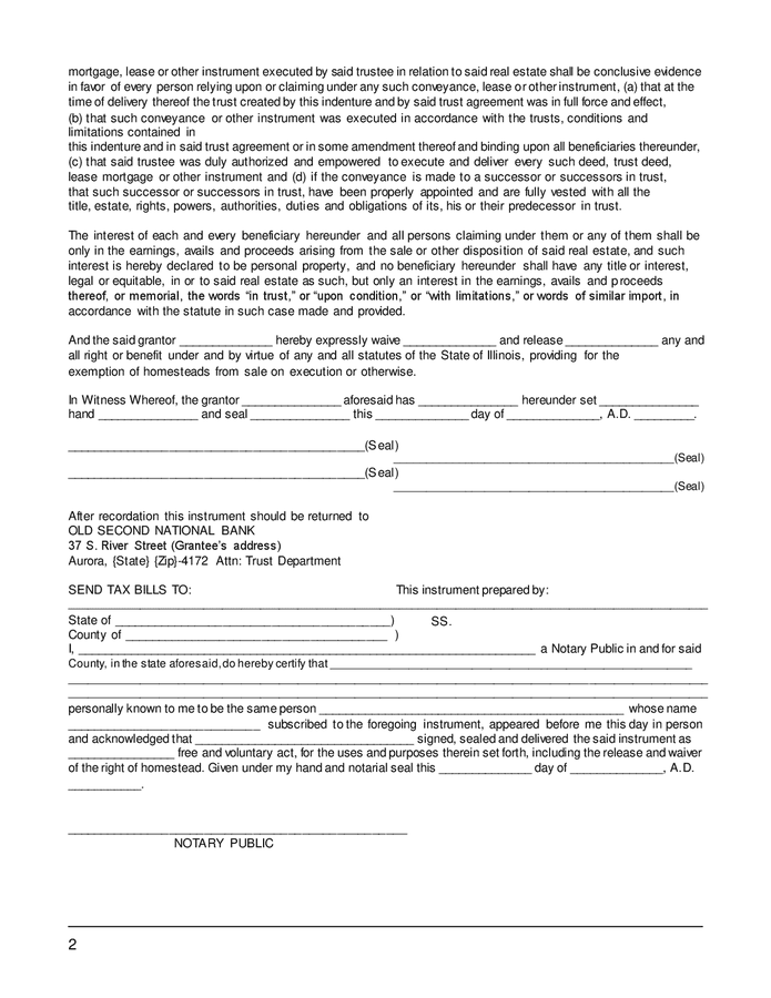 Warranty deed in trust in Word and Pdf formats page 2 of 2