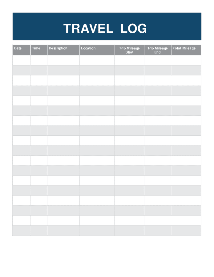 Travel Log Template In Word And Pdf Formats