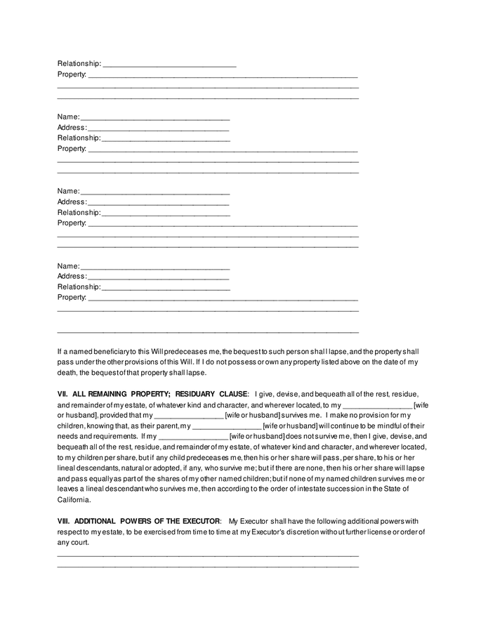 Last will and testament (military) in Word and Pdf formats - page 2 of 4