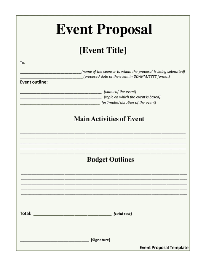 Event proposal template in Word and Pdf formats