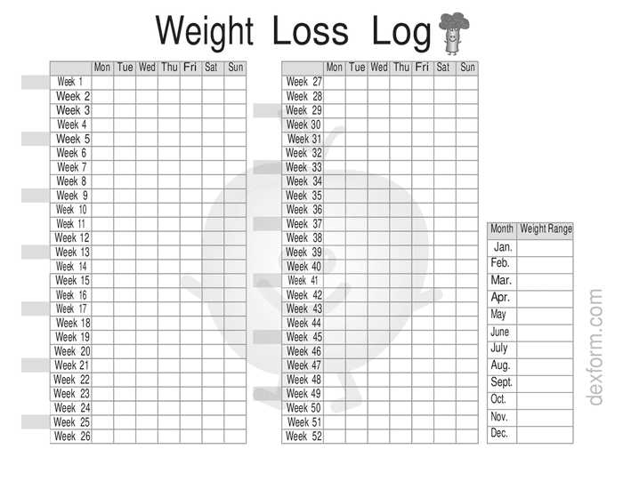 Weight loss log in Word and Pdf formats