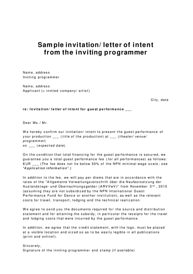 Sample letter of intent from the inviting programmer in Word and Pdf ...