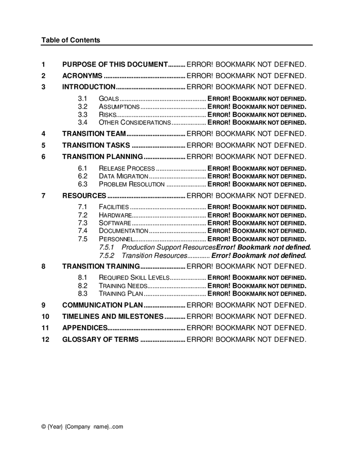 Transition plan template in Word and Pdf formats - page 4 of 11