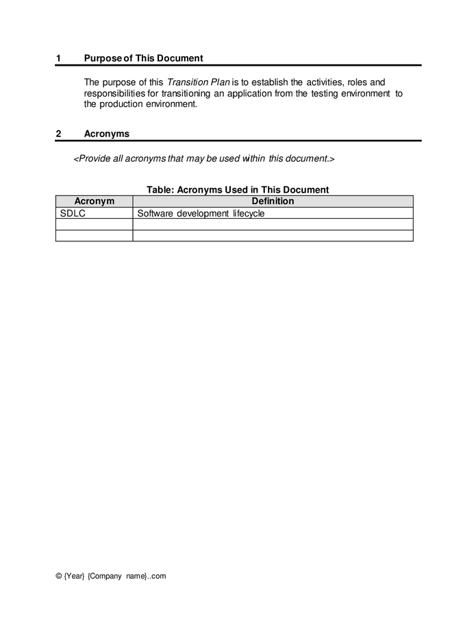 Transition plan template in Word and Pdf formats - page 5 of 11