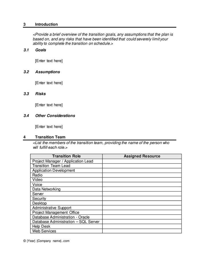 Transition plan template in Word and Pdf formats - page 6 of 11