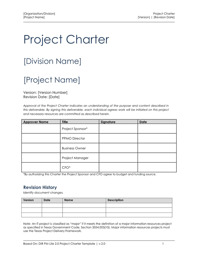 Project Charter Template in Word and Pdf formats page 3 of 7