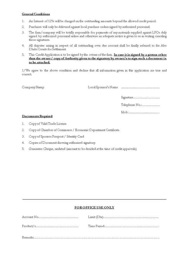 Application for credit form in Word and Pdf formats - page 2 of 3