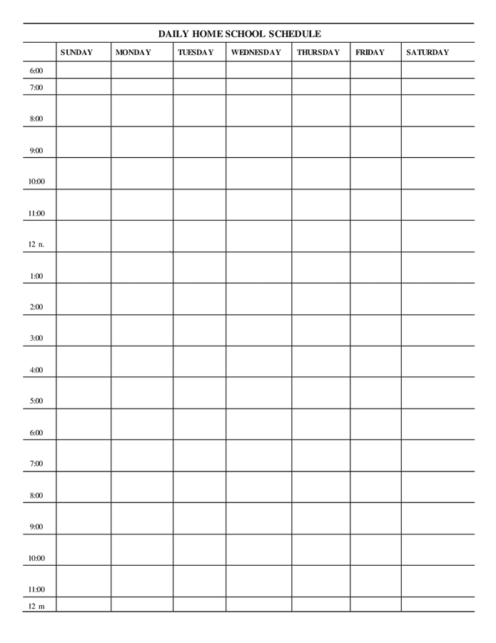 Homeschool schedule template in Word and Pdf formats