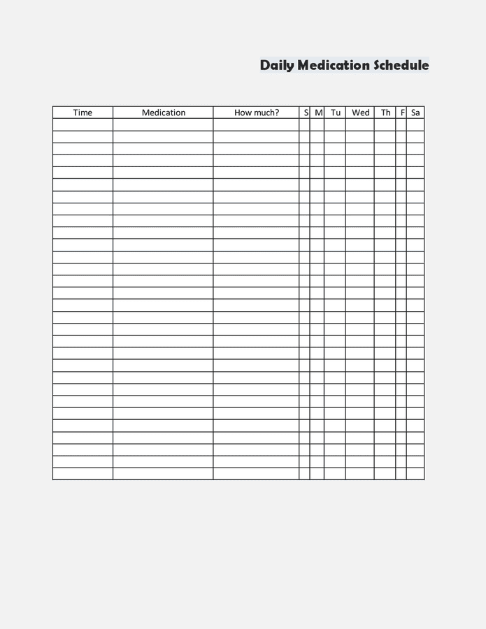 Daily Medication Schedule In Word And Pdf Formats