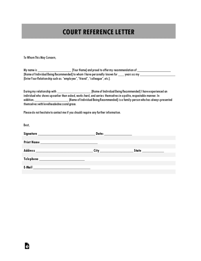 Court reference letter in Word and Pdf formats