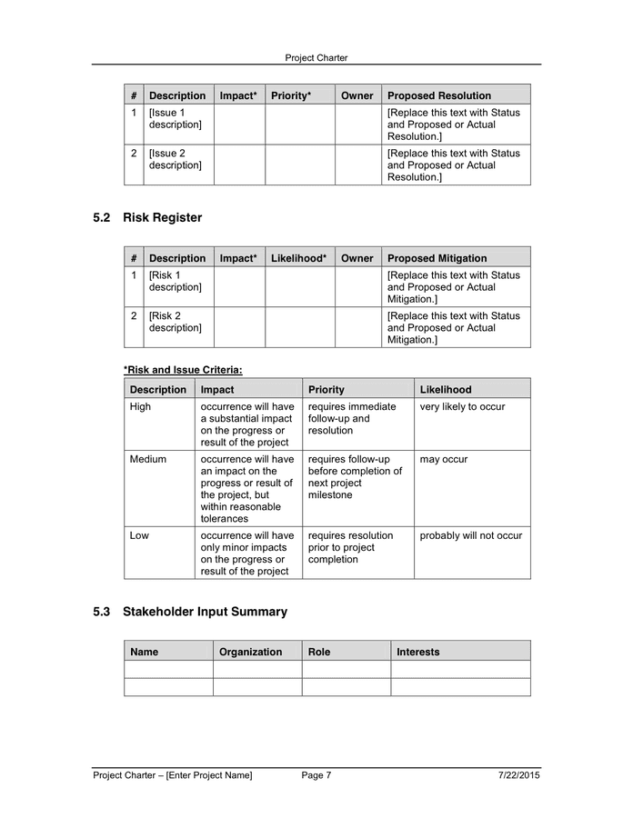 Project Charter in Word and Pdf formats - page 7 of 9