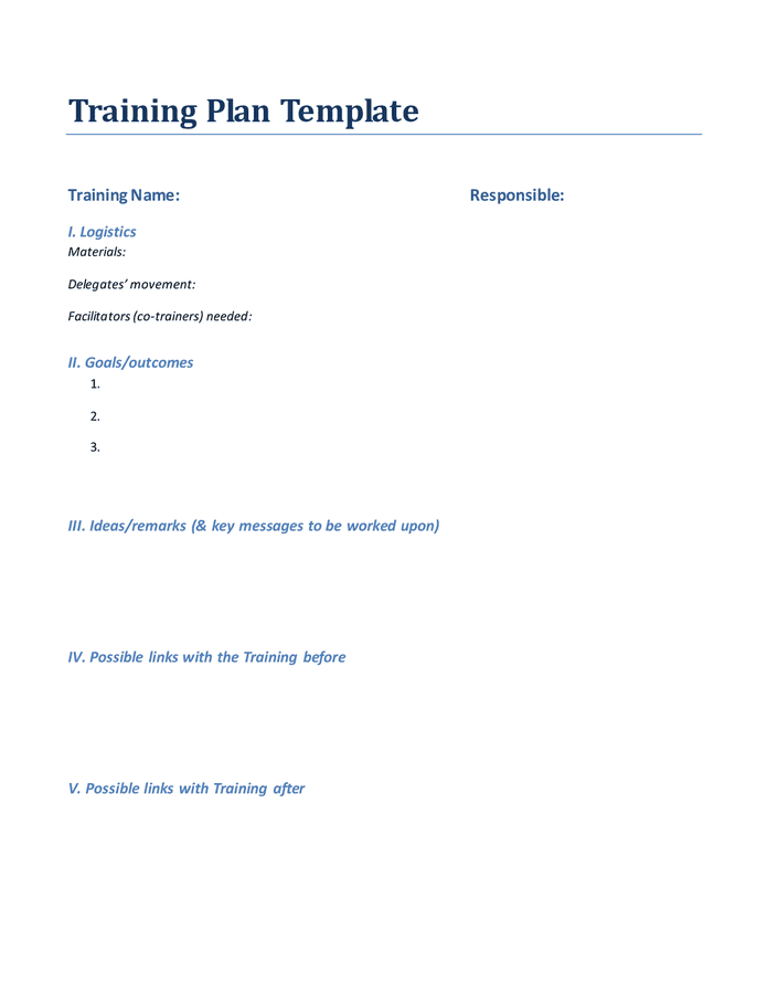 Training plan template in Word and Pdf formats