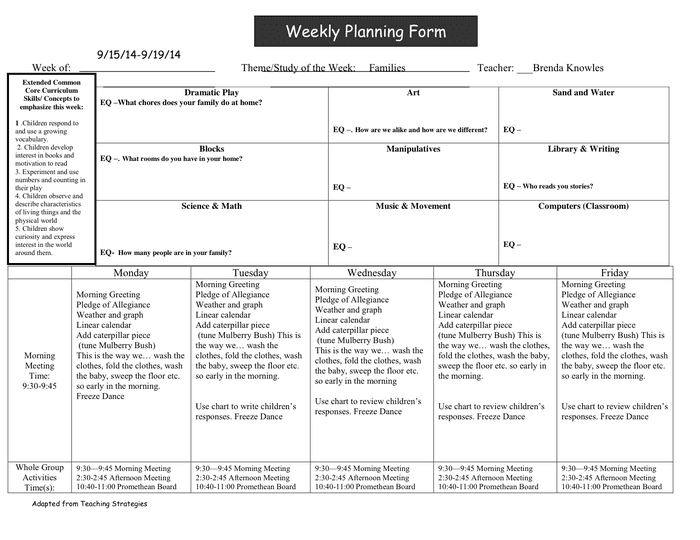 Weekly Lesson Plan in Word and Pdf formats