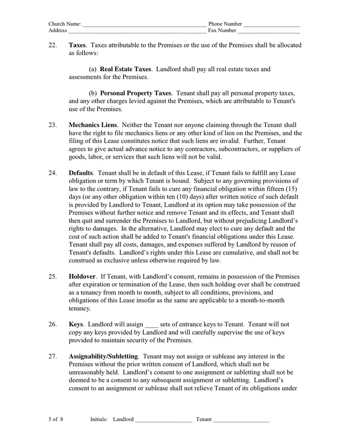 Lease agreement in Word and Pdf formats - page 5 of 8