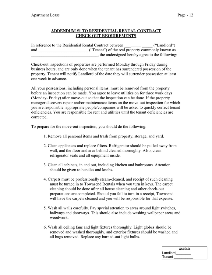 Apartment Lease Agreement in Word and Pdf formats page 12 of 16
