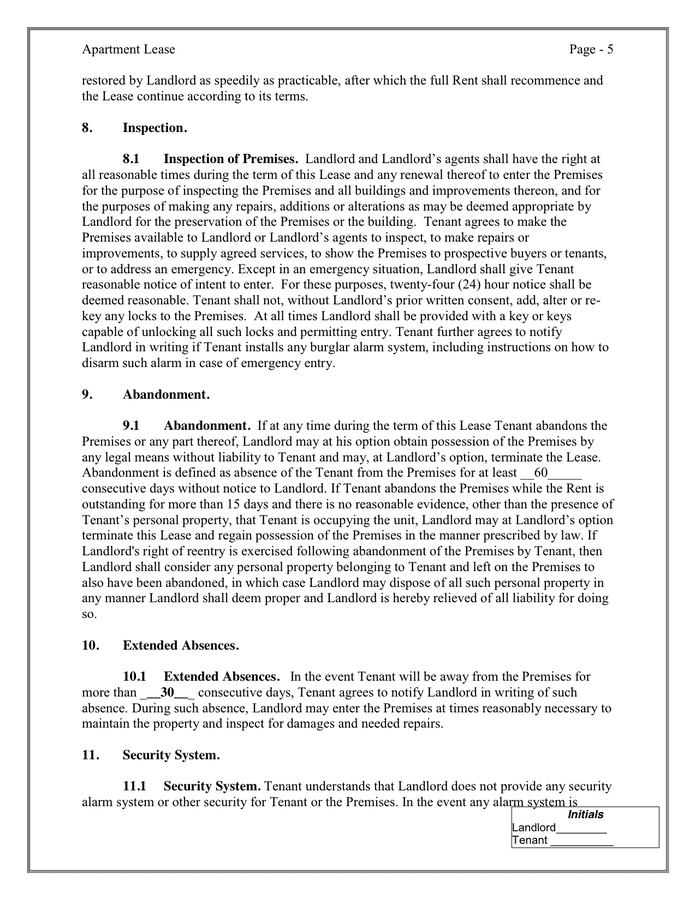 Apartment Lease Agreement page 5