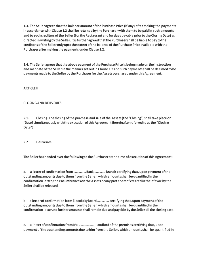 Assets purchase agreement in Word and Pdf formats - page 4 of 12