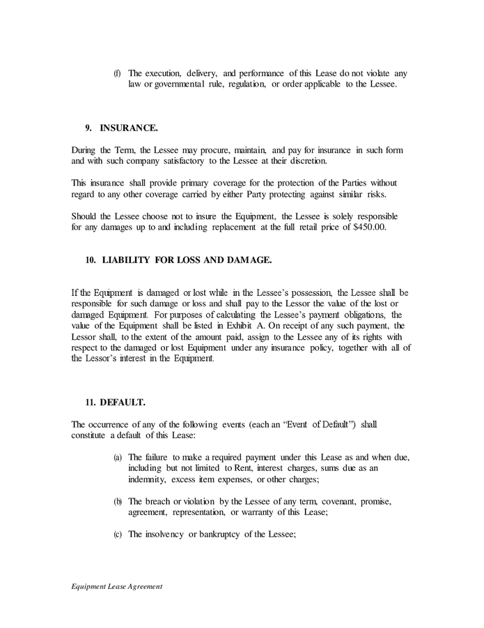 Equipment lease agreement in Word and Pdf formats - page 4 of 10