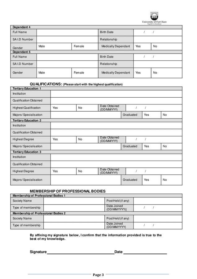 Employee information form in Word and Pdf formats - page 3 of 3