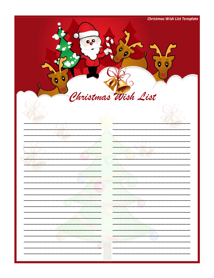 Christmas wish list template in Word and Pdf formats