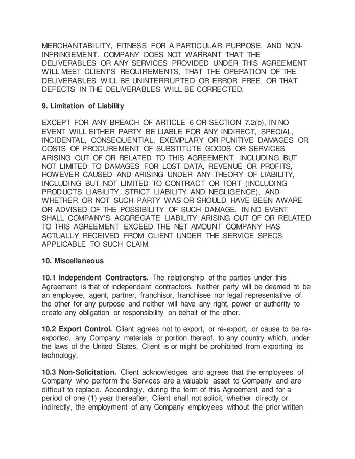 Professional services agreement in Word and Pdf formats - page 9 of 12