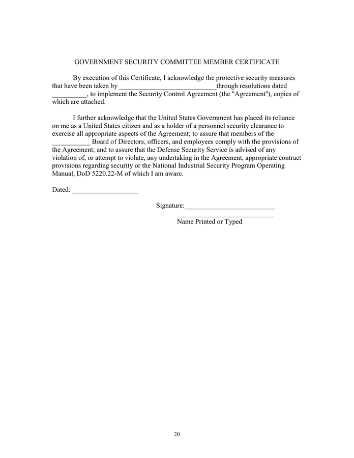 Security Control Agreement in Word and Pdf formats page 20 of 22