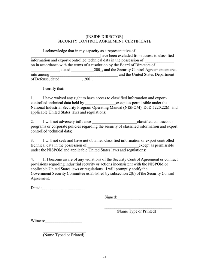 Security Control Agreement in Word and Pdf formats page 21 of 22