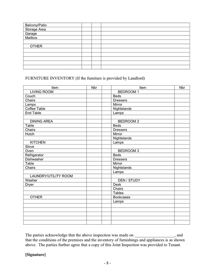 Residential house lease agreement in Word and Pdf formats - page 8 of 8