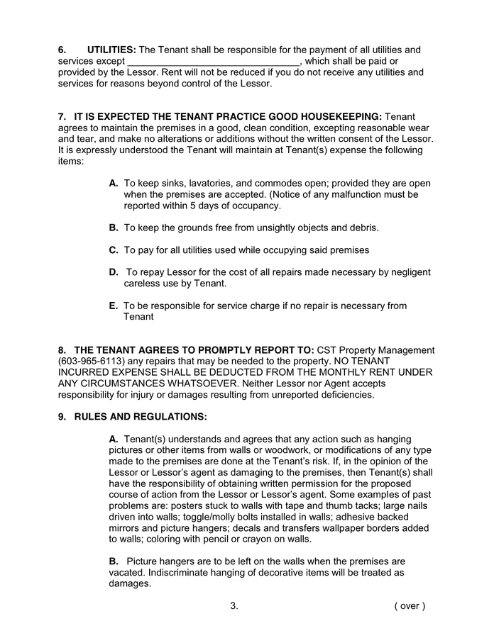 Residential lease agreement in Word and Pdf formats - page 3 of 6