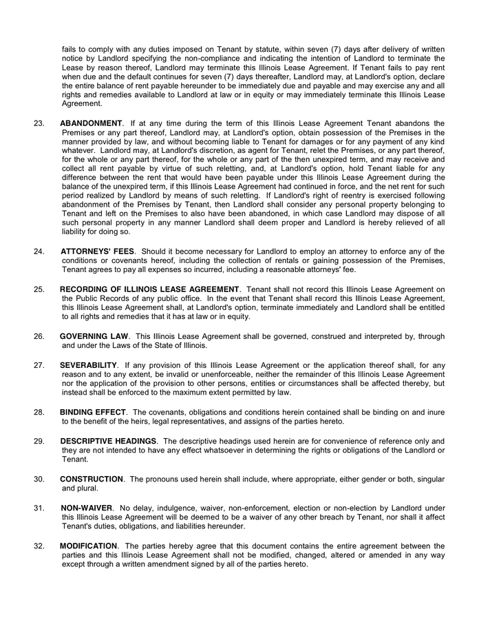 Illinois Residential Lease Agreement in Word and Pdf formats page 6 of 7