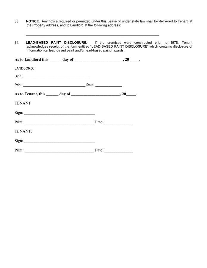 Illinois Residential Lease Agreement in Word and Pdf formats page 7 of 7