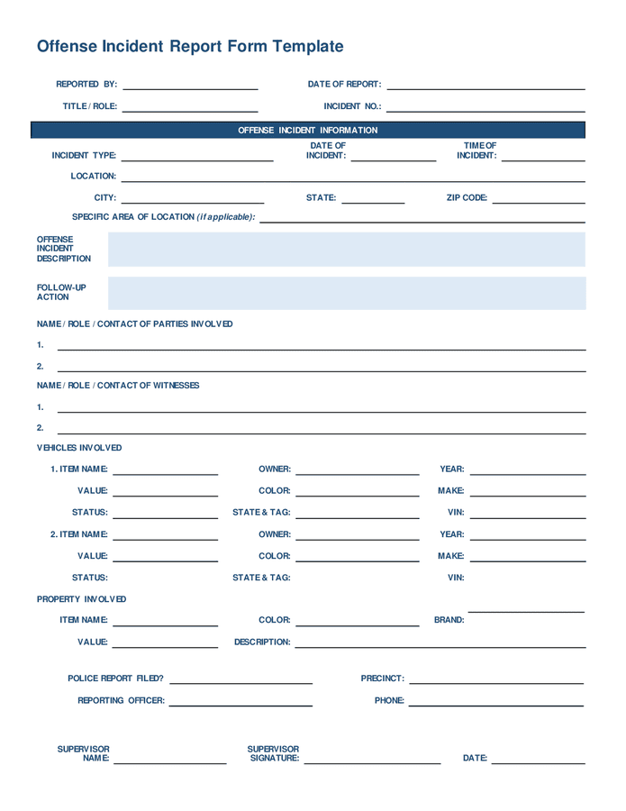 Offense Incident Report Form Template In Word And Pdf Formats