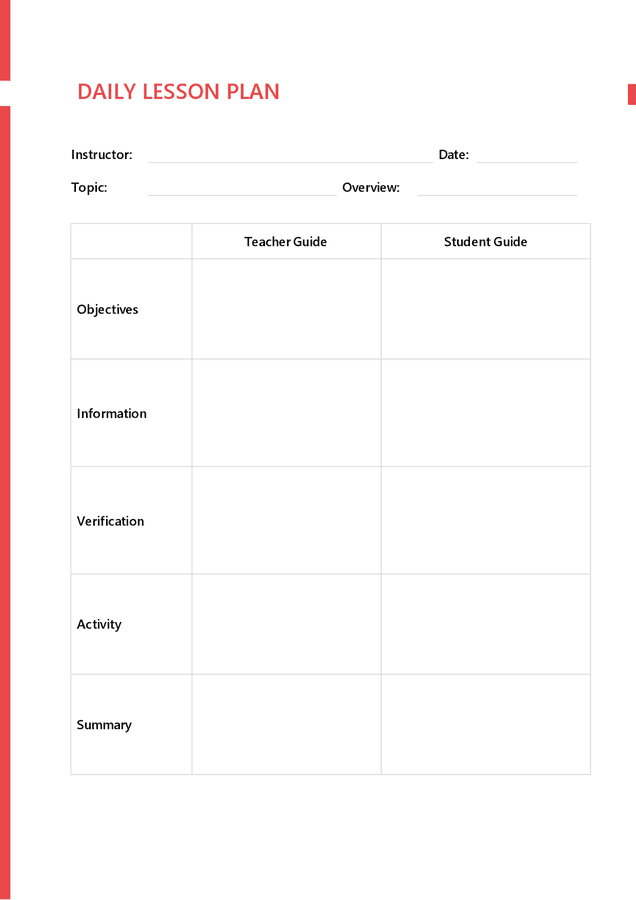 Daily lesson plan in Word and Pdf formats
