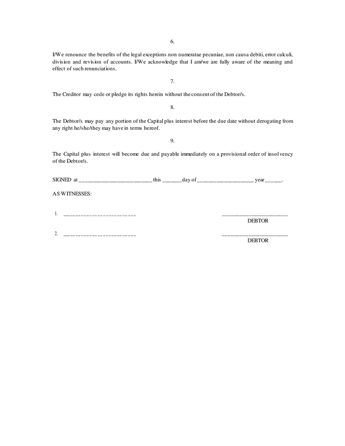 Acknowledgement of debt in Word and Pdf formats - page 2 of 2