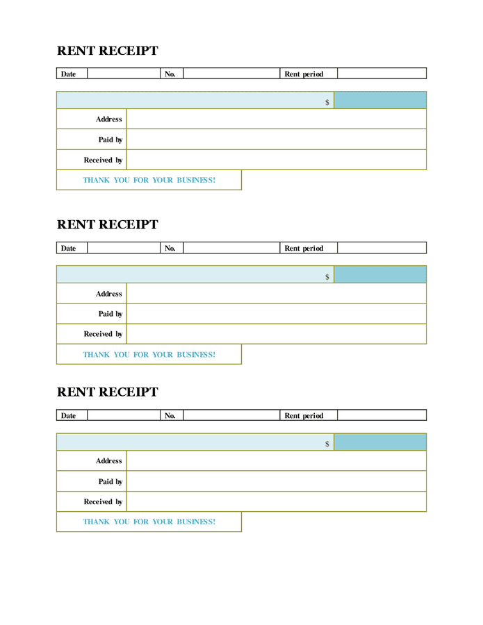 Rent Receipt Template - download free documents for PDF, Word and Excel