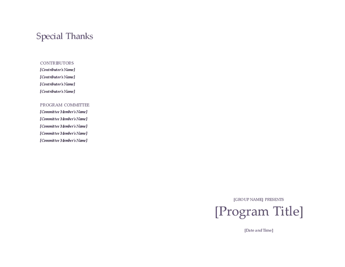 Event program template in Word and Pdf formats