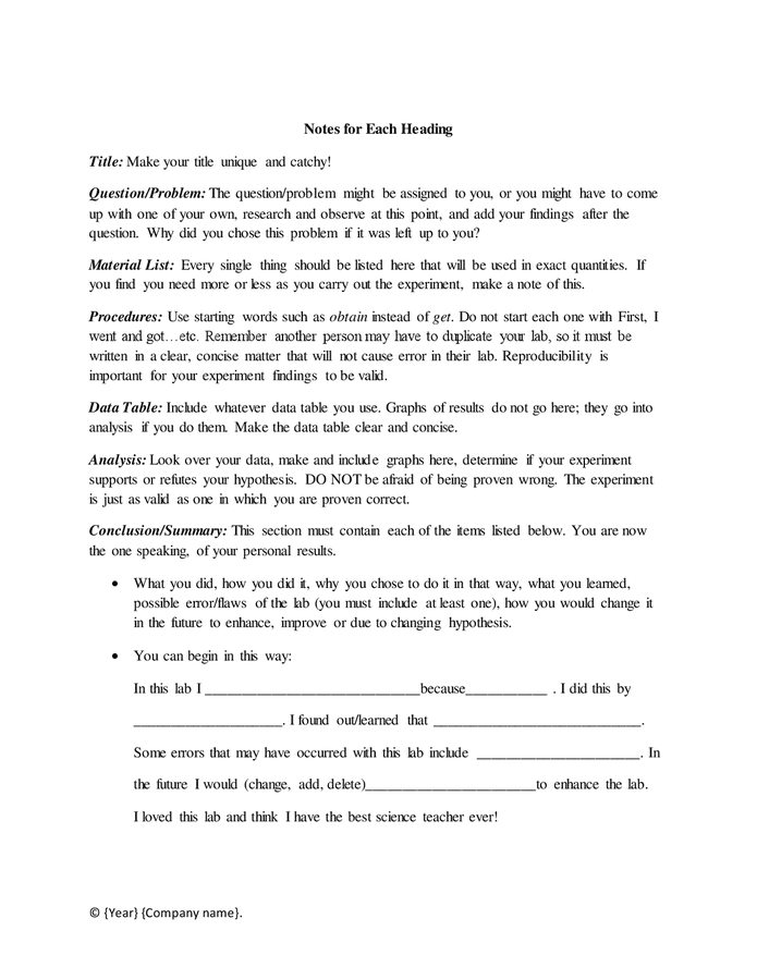 Science lab report template in Word and Pdf formats - page 2 of 2